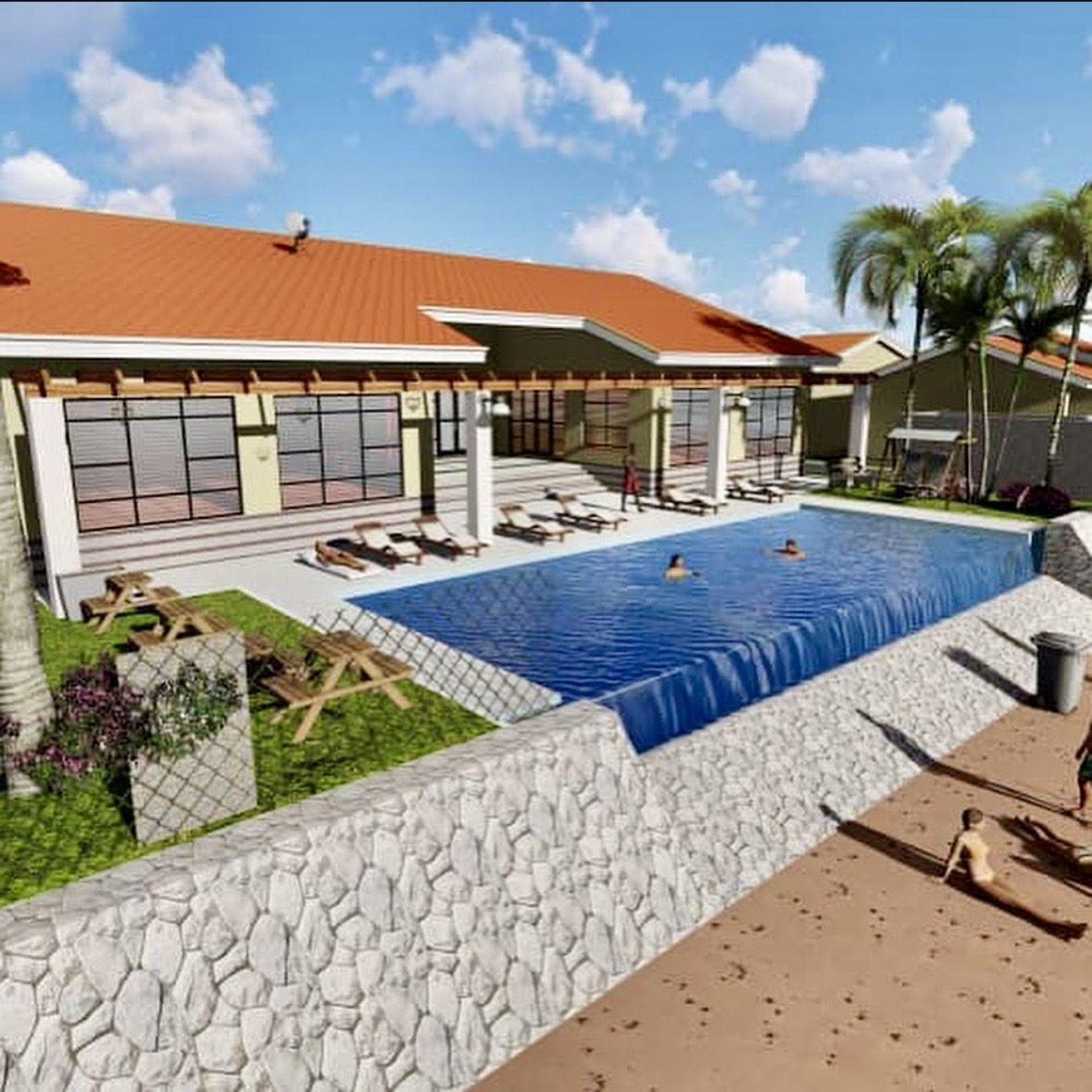 Design visualisation: lodge with infinity pool