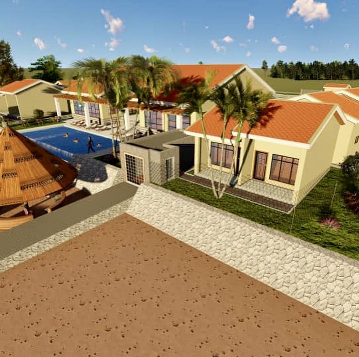 Design visualisation: pool and guest units from above