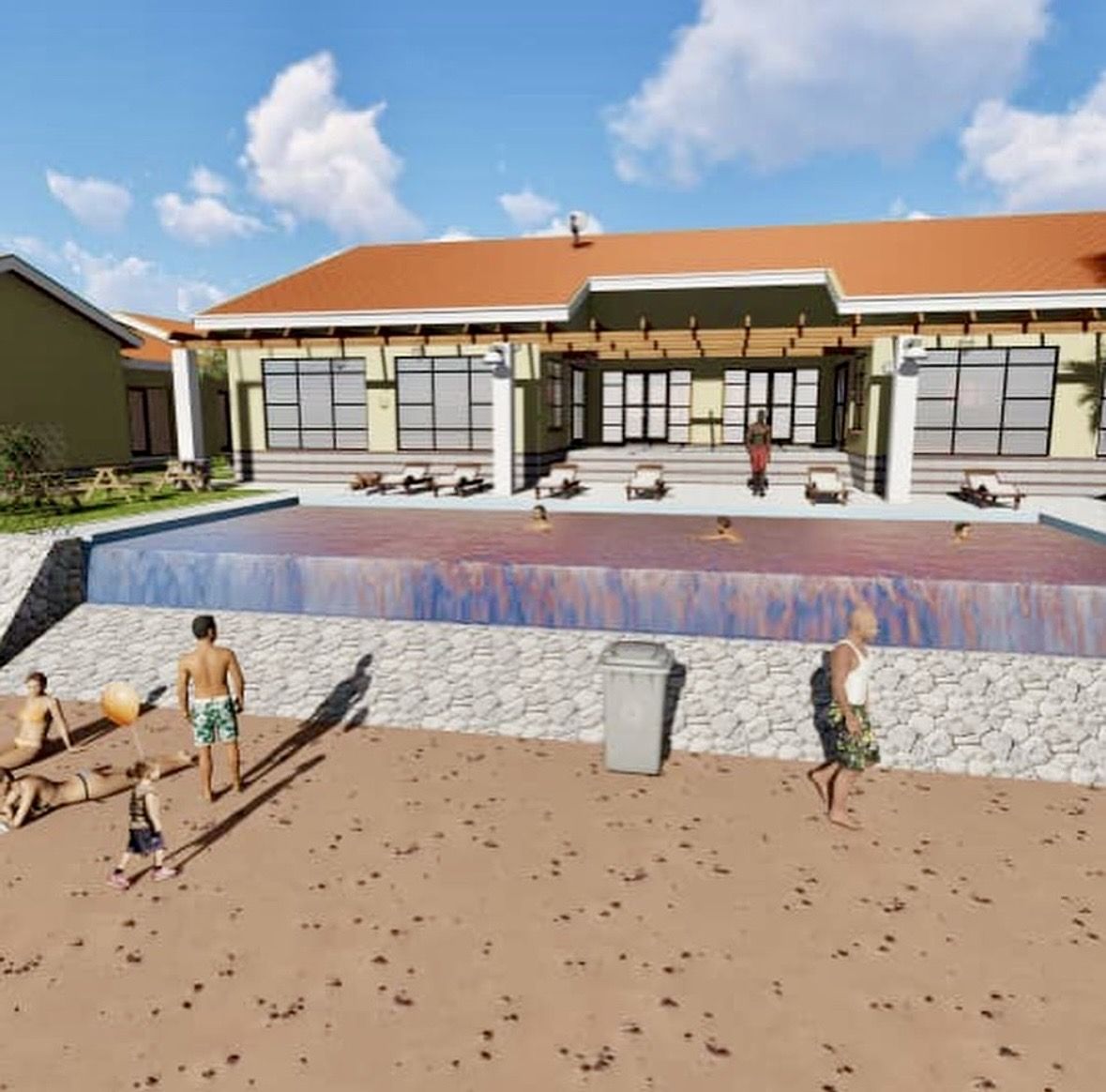 Design visualisation: main lodge and pool deck