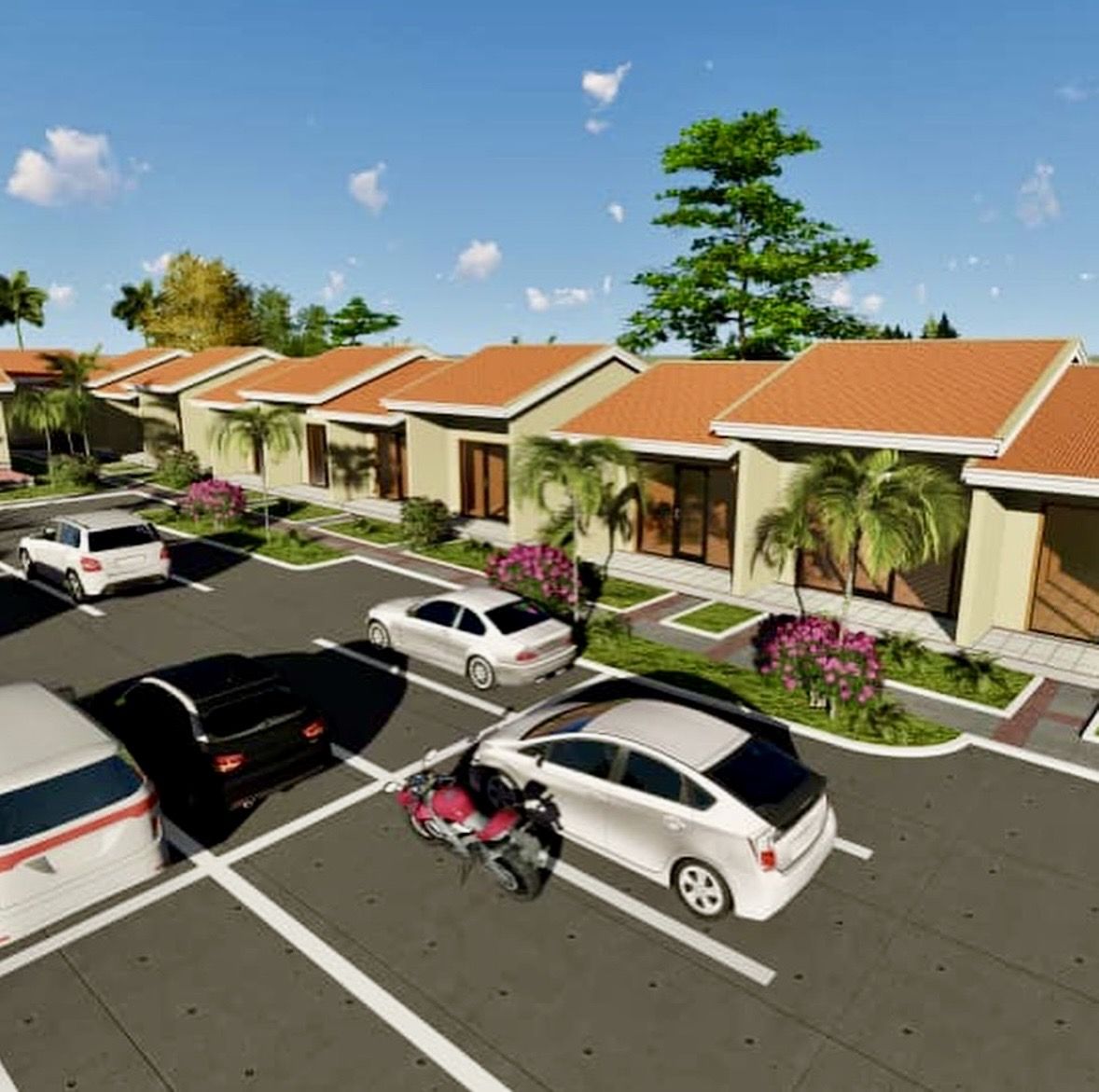 Design visualisation: row of guest units